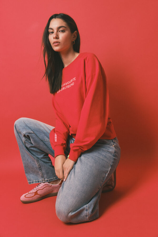 HI&BYE Sudadera corta lisa de algod&oacute;n roja rojo