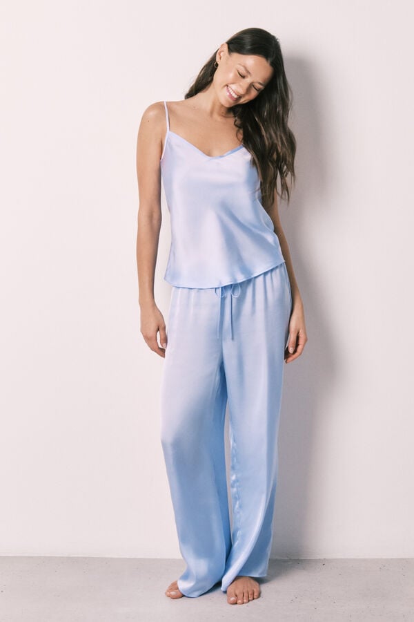 Women'secret Pijama larga de sat&eacute;n azul azul