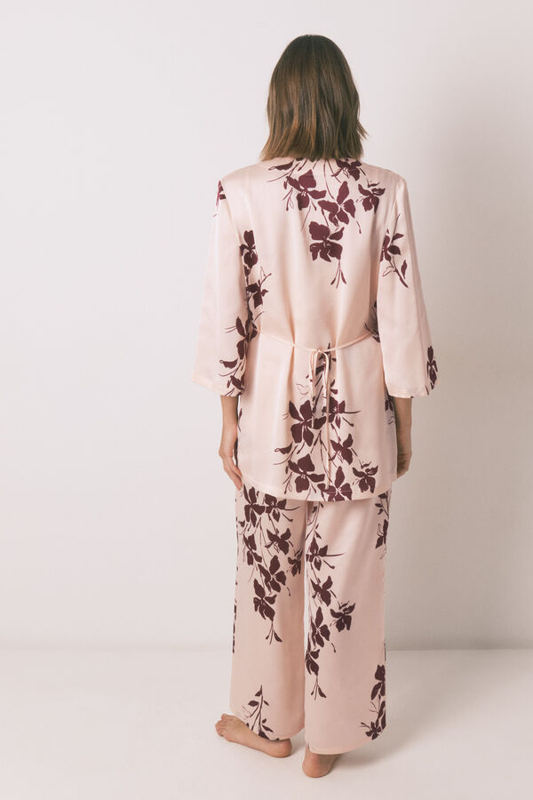 Womensecret Conjunto floral de satén rosa de 3 piezas rosa