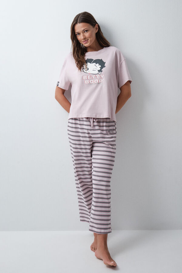 Women'secret Pijama larga Betty Boop de rayas rosa rosa