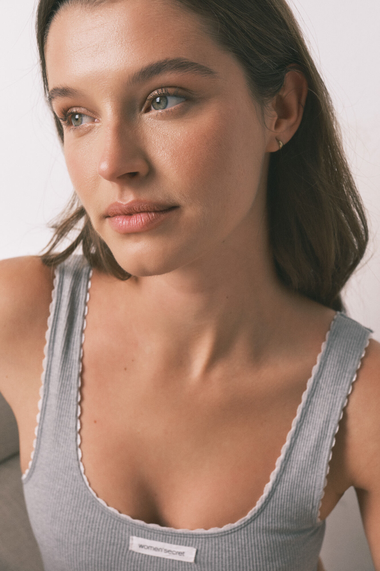 Women'secret Top sin costuras acanalado gris