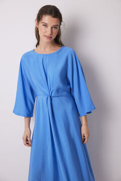 Womensecret Vestido caftán satén plisado azul estampado