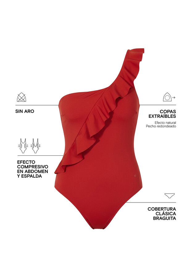 Women'secret Traje de ba&ntilde;o moldeador con volante asim&eacute;trico naranja naranja