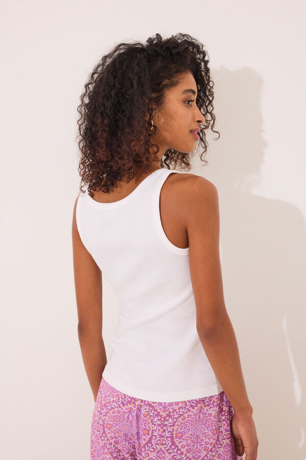 Womensecret Playera de tirantes en canalé de color blanco marfil