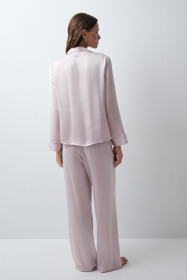 Women'secret Pijama larga camisera satinada rosa rosa