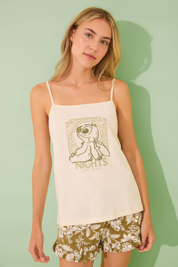 Womensecret Pijama corta de algodón con tirantes de Lilo&Stitch marfil