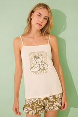 Womensecret Pijama corta de algodón con tirantes de Lilo&Stitch marfil