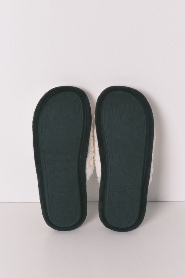 Women'secret Pantuflas de borreguito gris Mafalda marfil