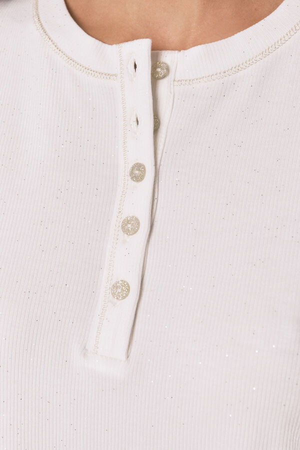 Women'secret Playera de viscosa blanca brillante de manga larga marfil