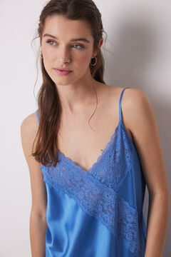 Womensecret Camisón corto satén y encaje azul estampado