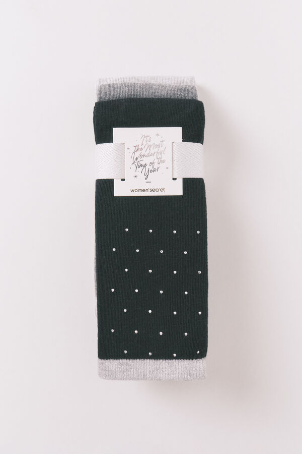 Women'secret Pack de 3 calcetines largos de algodón con mezcla de purpurina gris