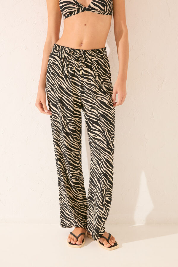 Womensecret Pantalón largo con estampado animal  negro