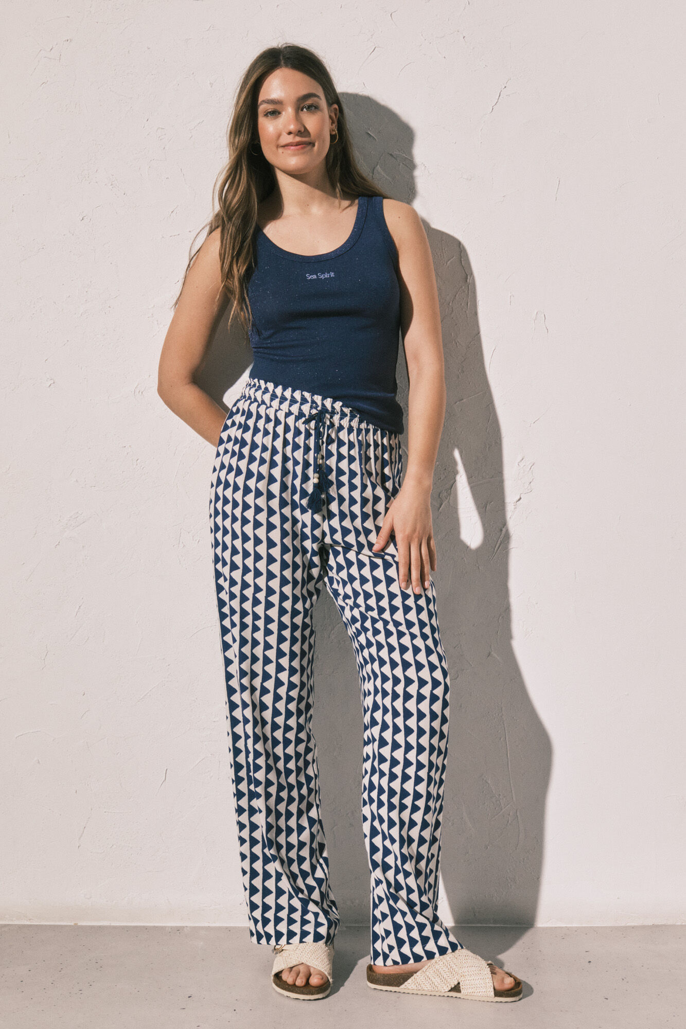 Women'secret Pantal&oacute;n largo estampado geom&eacute;trico azul