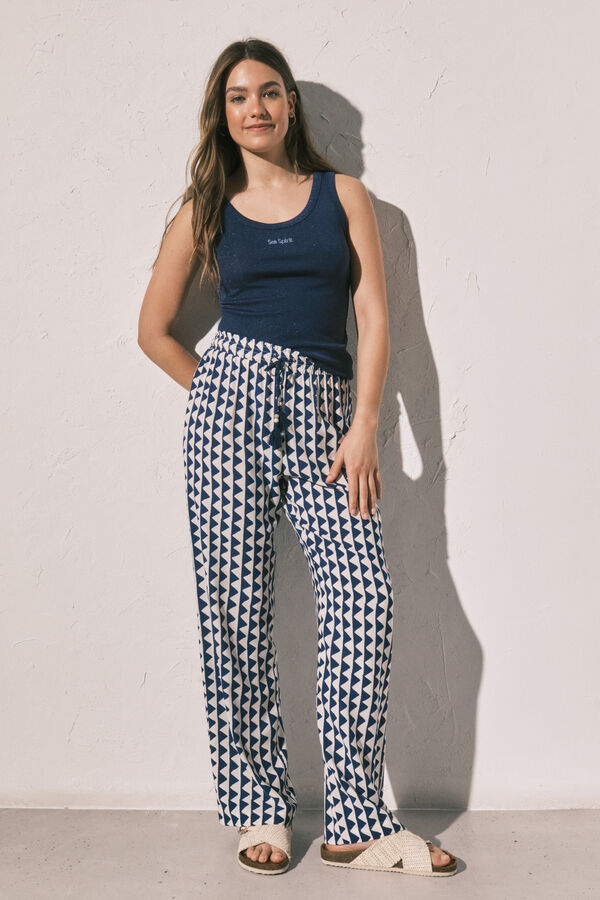 Women'secret Pantal&oacute;n largo estampado geom&eacute;trico azul estampado