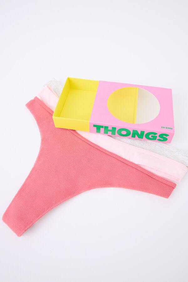 Womensecret Pack 3 tangas rosa, fresa, gris blanco
