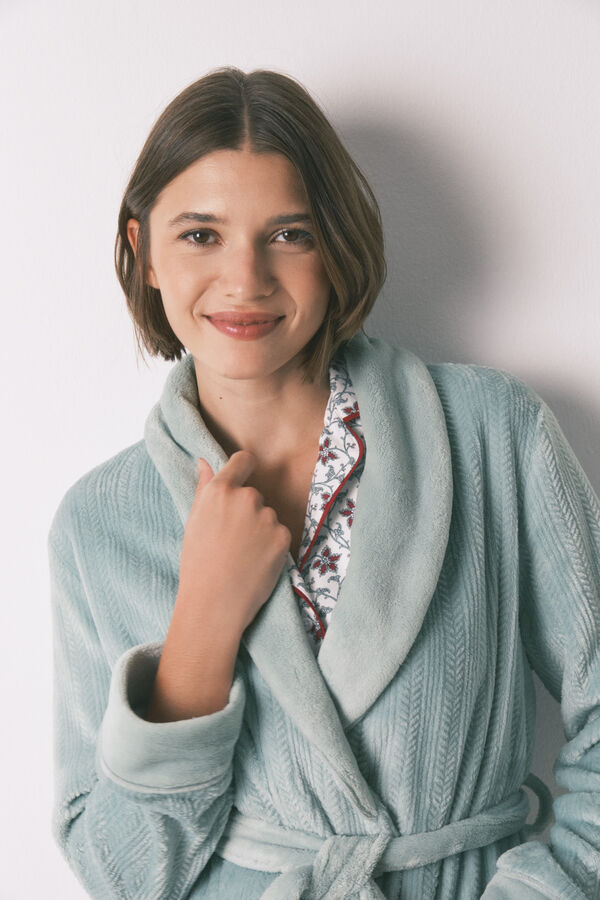 Women'secret Bata midi cruzada de tejido forro polar azul