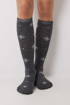 Womensecret Calcetines largos gris canalé lurex gris