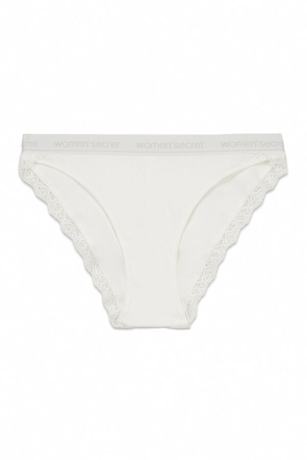 Women'secret Panty clásica de algodón blanco marfil