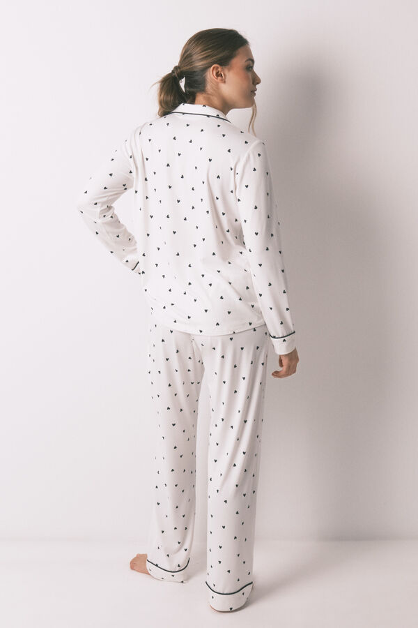Women'secret Pijama camisera larga estampado de corazones blanco
