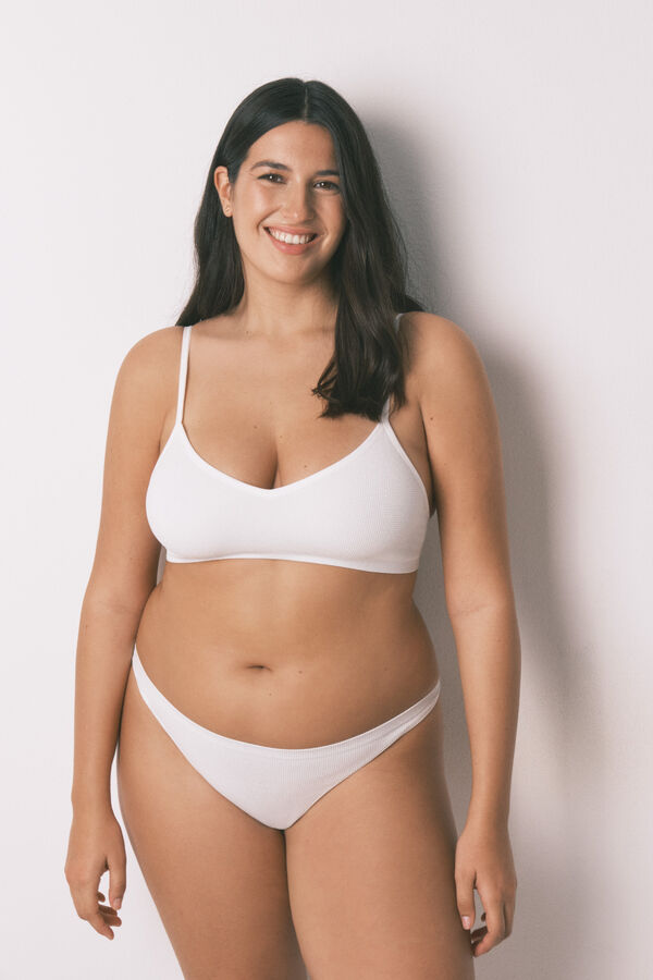 Women'secret Top de canalé sin costuras de lurex blanco marfil