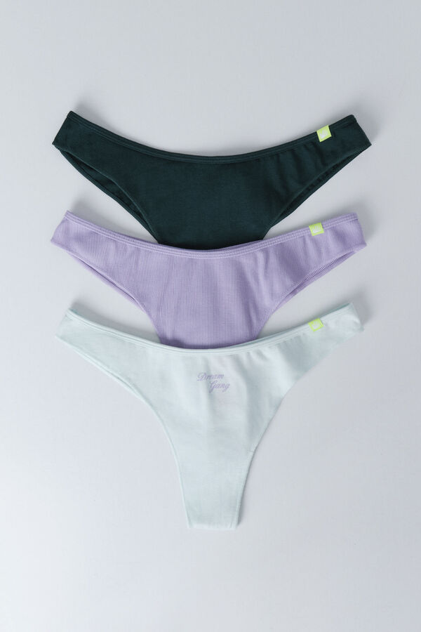 HI&BYE Pack de 3 panties brasileñas en color verde, lila y verde oscuro verde