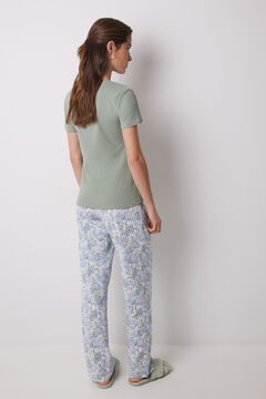 Womensecret Pijama 100% algodón canalé verde flores kaki