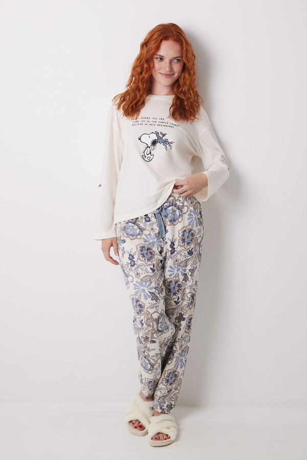 Womensecret Playera de manga larga 100% algodón de Snoopy marfil