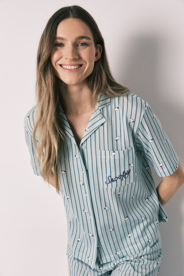 Women'secret Pijama camisera Snoopy de algod&oacute;n verde estampado
