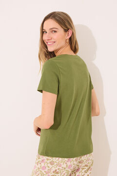 Womensecret Playera manga corta 100% algodón color verde kaki