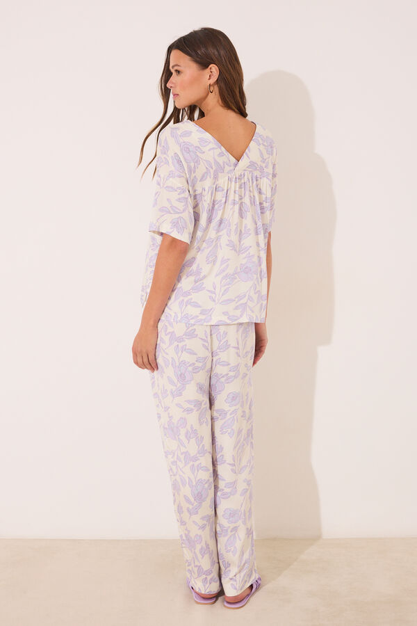 Womensecret Pijama larga estampado de viscosa blanco