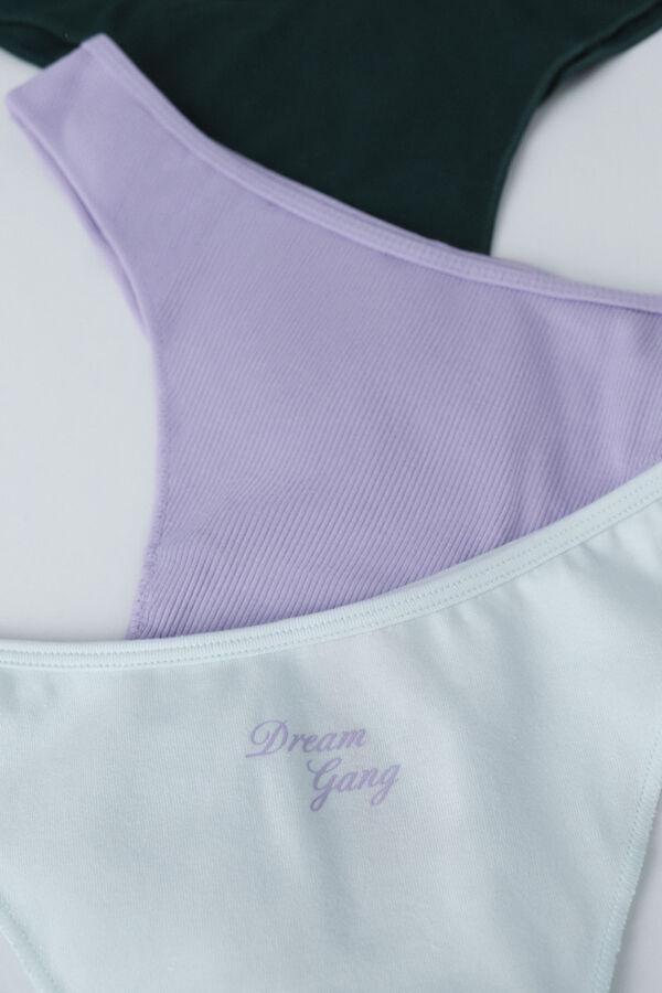 HI&BYE Pack de 3 panties brasileñas en color verde, lila y verde oscuro verde