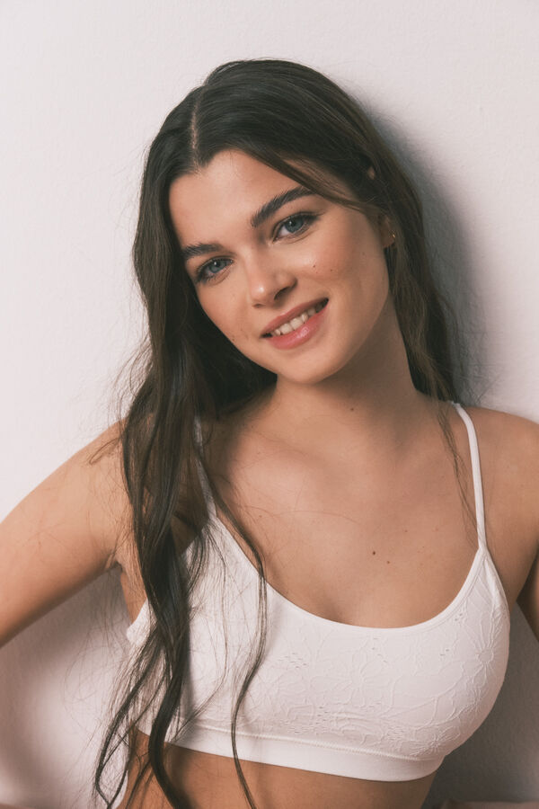 HI&BYE Brasier top sin costuras floral blanco marfil