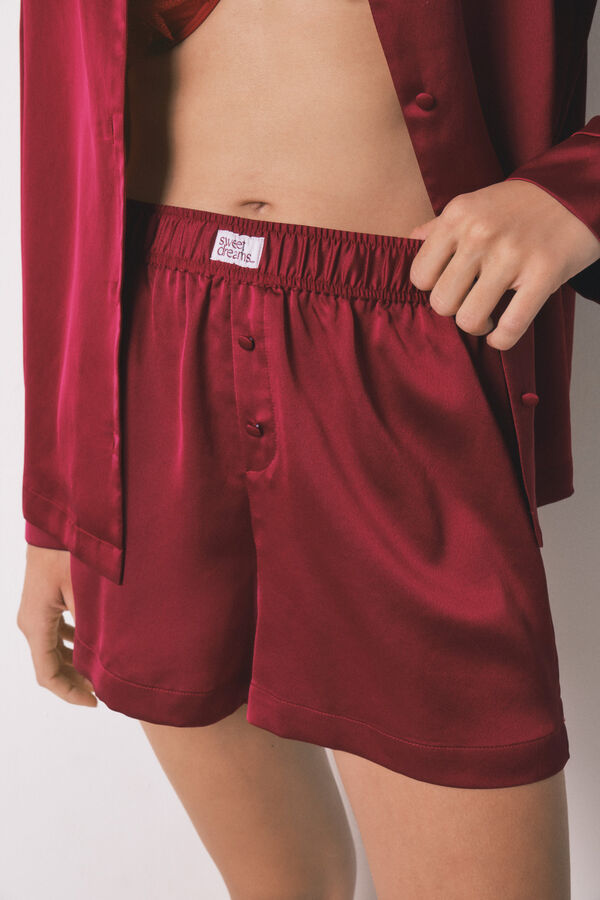 Women'secret Pijama camisera short de sat&eacute;n rojo rojo