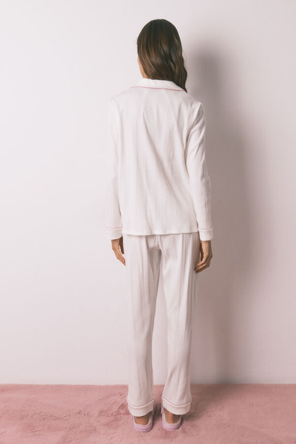 Women'secret Pijama camisera de rayas blancas marfil