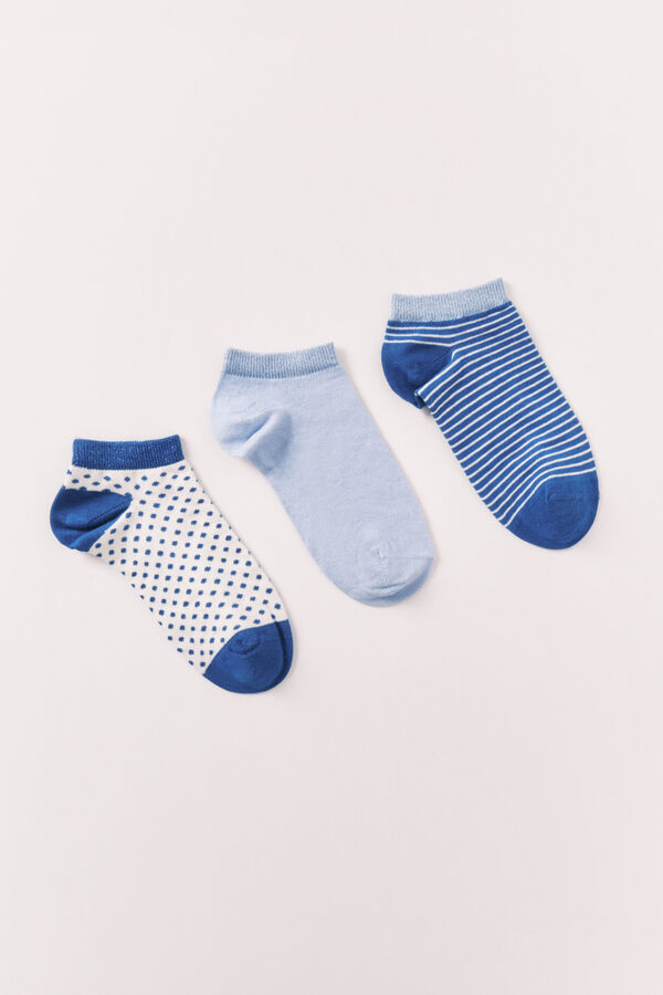 Women'secret Pack de 3 calcetines cortos estampados de lurex azul azul