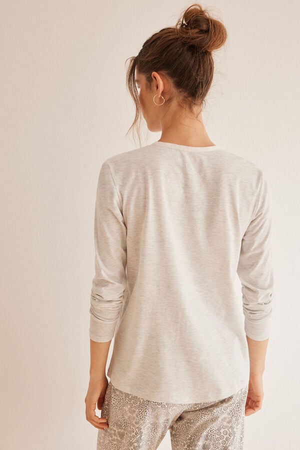 Womensecret Camiseta 100% algodón manga larga gris claro gris