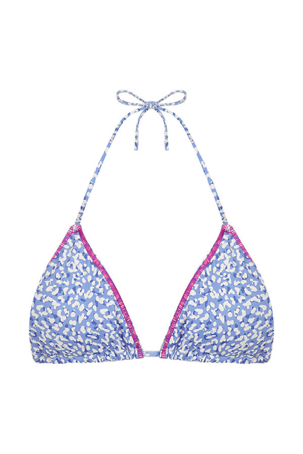 Womensecret Top de bikini triangular con cortina y estampado azul estampado