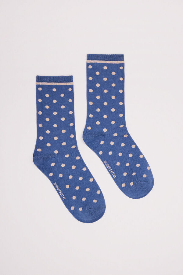 Womensecret Calcetines medios algodón topos lurex azul  azul