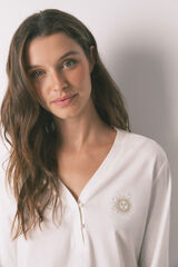 Women'secret Playera blanca de manga larga 100% algodón blanco