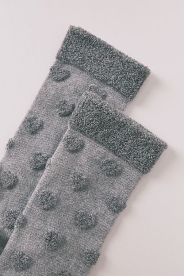Women'secret Calcetines largos rosas con corazones en relieve  gris
