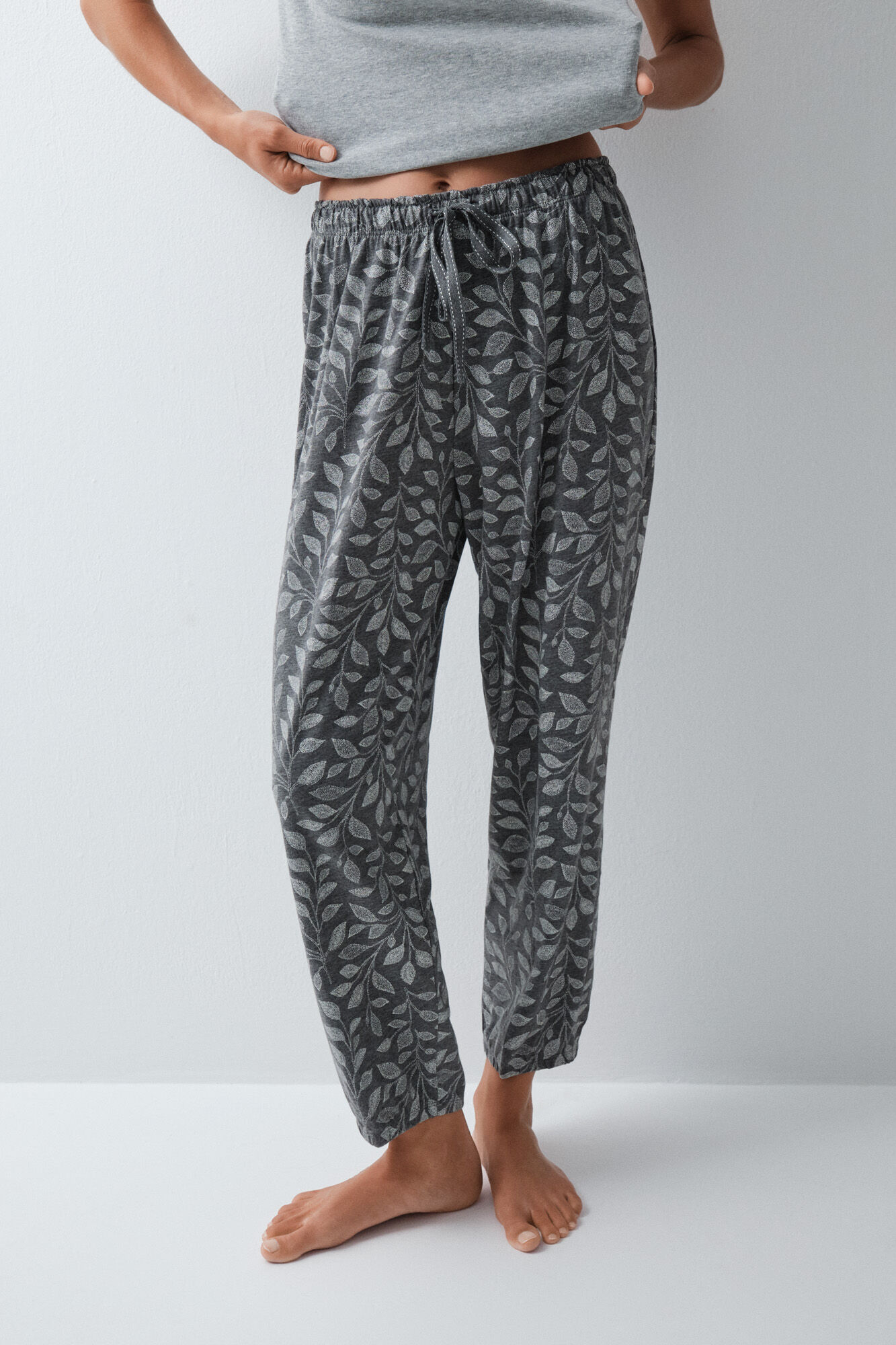 Women'secret Pantal&oacute;n largo bombacho de algod&oacute;n gris