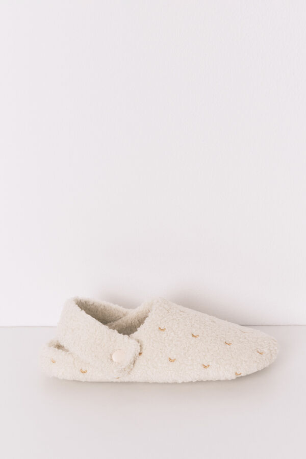 Women'secret Pantuflas para casa de borrego con purpurina blanca marfil