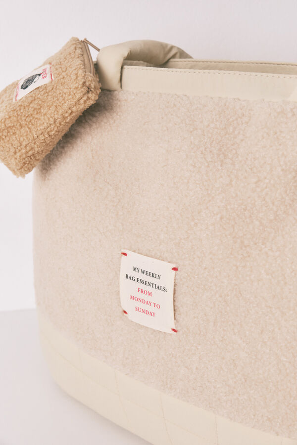 Women'secret Bolsa grande beige acolchado de Snoopy, bolsa gris
