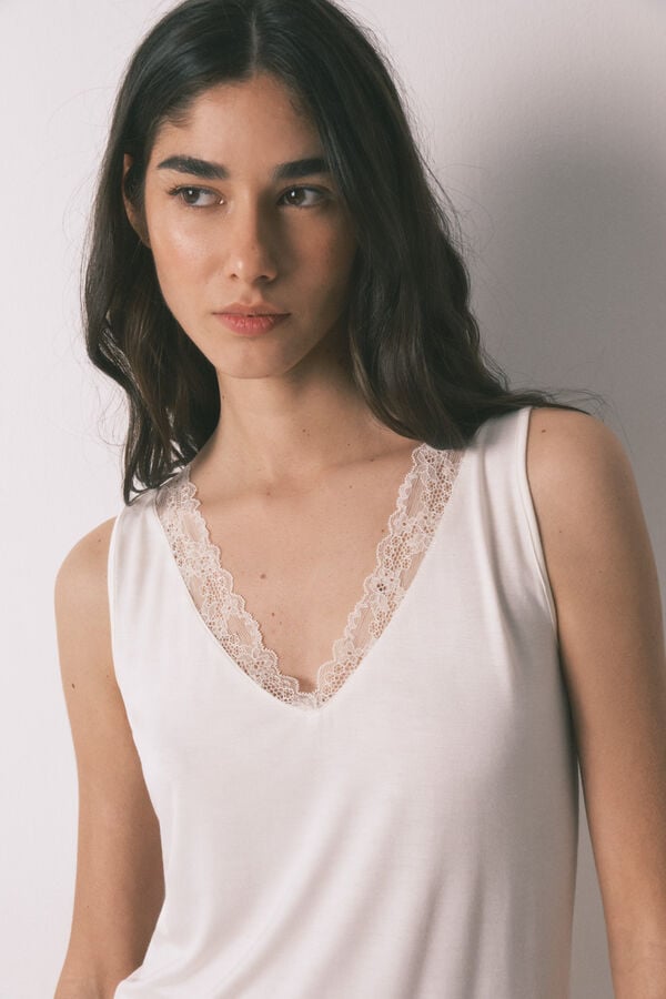 Women'secret Playera extra suave de tejido beige marfil