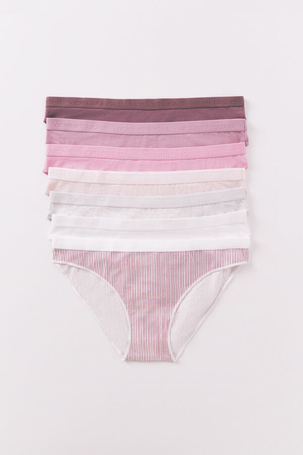 Women'secret Pack de 7 panties clásica de algodón con estampado rosa blanco