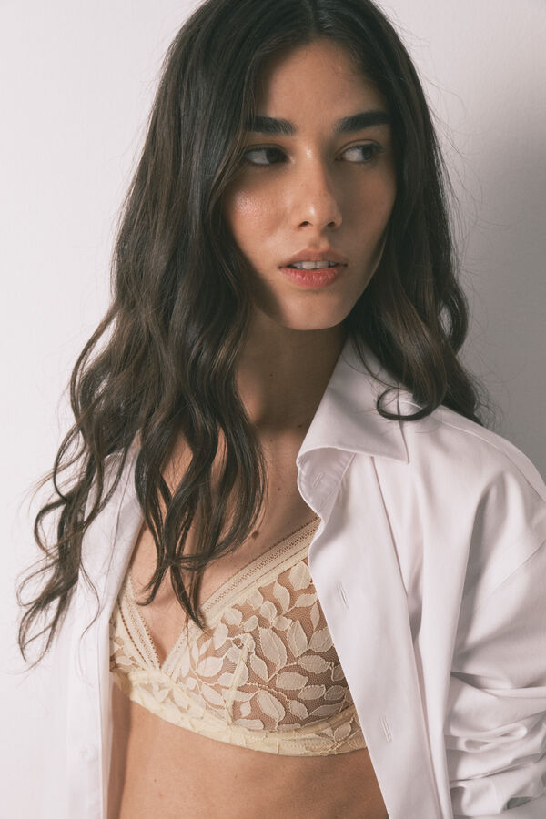 Women'secret Brasier triangular NATURAL de encaje beige caf&eacute;