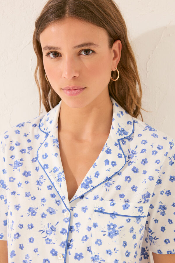 Womensecret Pijama camisera con estampado floral blanco blanco