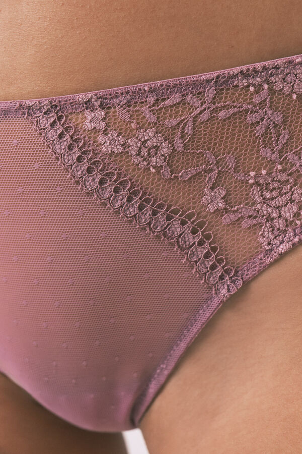 Women'secret Panty cl&aacute;sica de encaje rosa y plumetti rosa