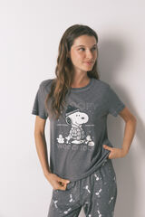 Women'secret Pijama larga de Snoopy 100% algod&oacute;n de manga corta y larga gris