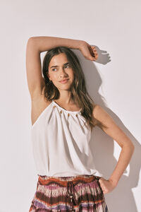 Women'secret Top de tirantes con cuentas blanco